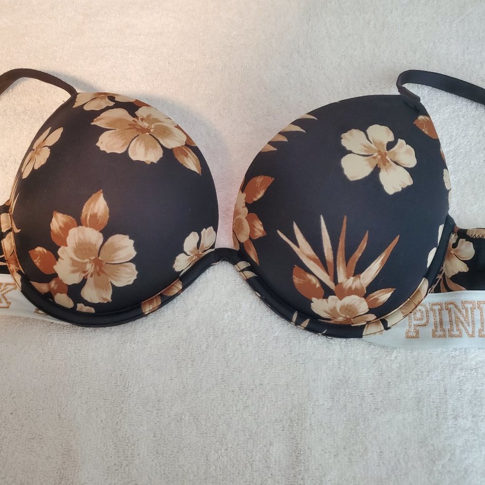 PINK VICTORIA SECRET Push Up Bra 36C Floral